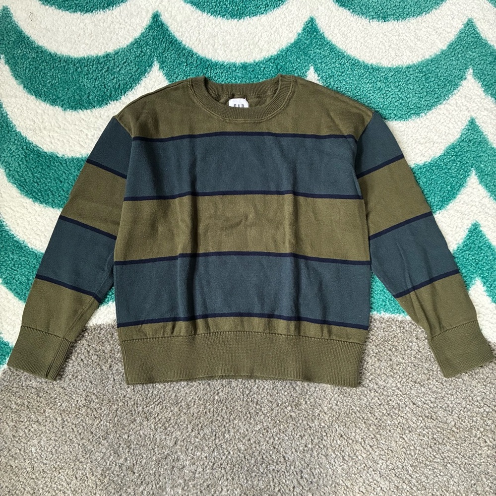 Gap Factory Kids Striped Cotton Sweater (Olive Green/Slate Blue) Size S (6/7)